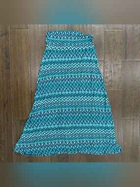 B_Envied Teal & Blue Geometric Chevron Maxi Skirt - Size Large